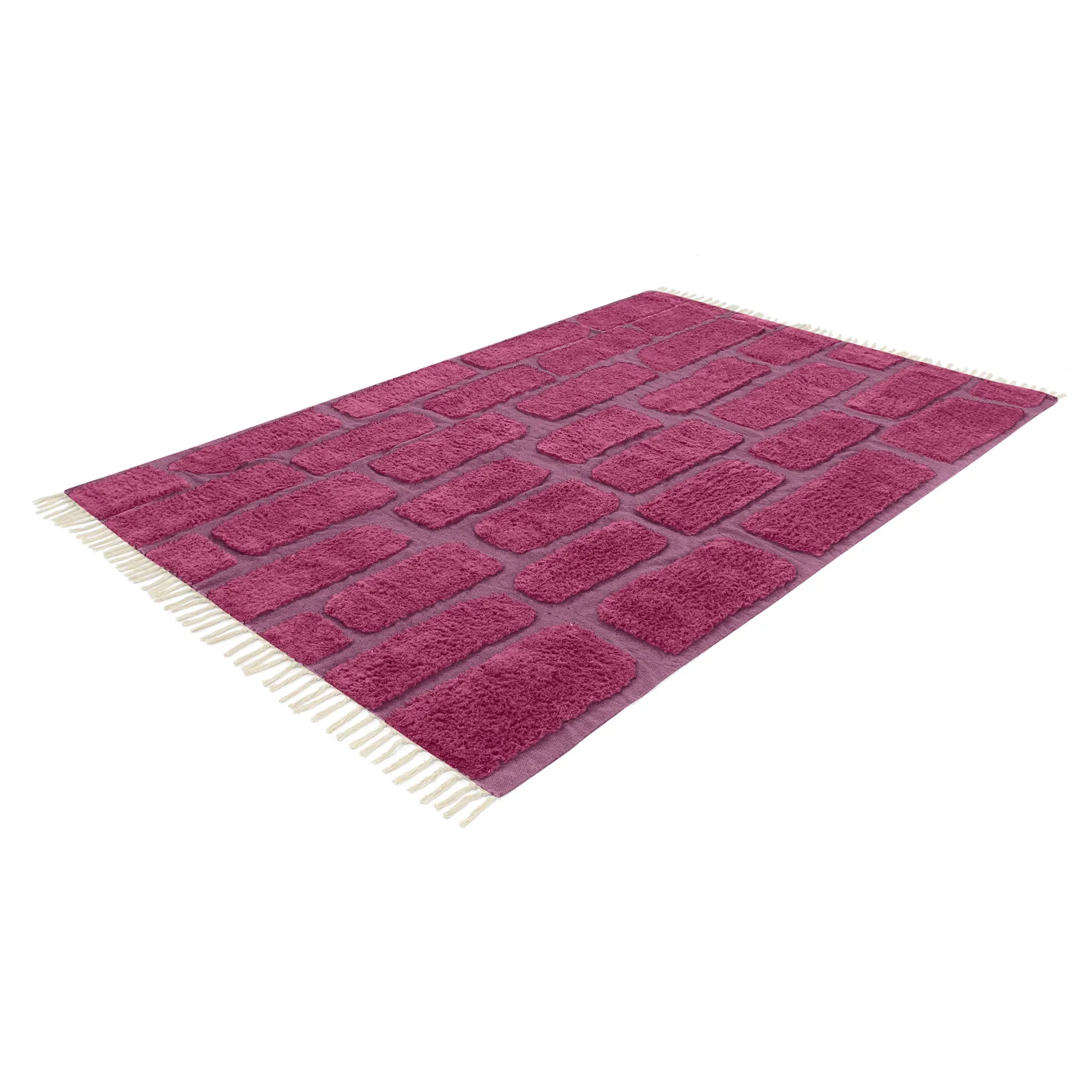 Hoogpolig vloerkleed - Cyrus Natural Cotton Shaggy (rood)