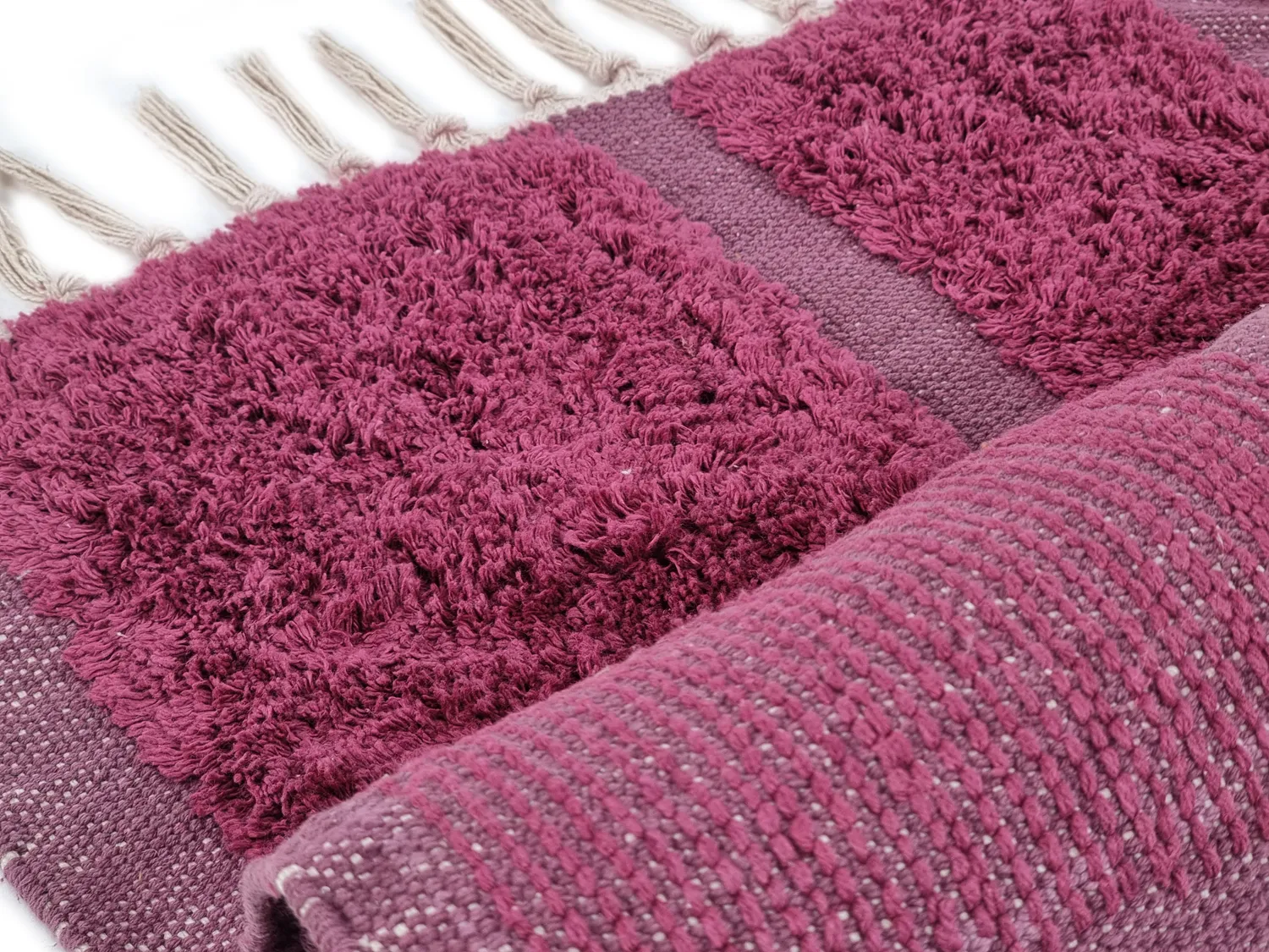 Hoogpolig vloerkleed - Cyrus Natural Cotton Shaggy (rood)