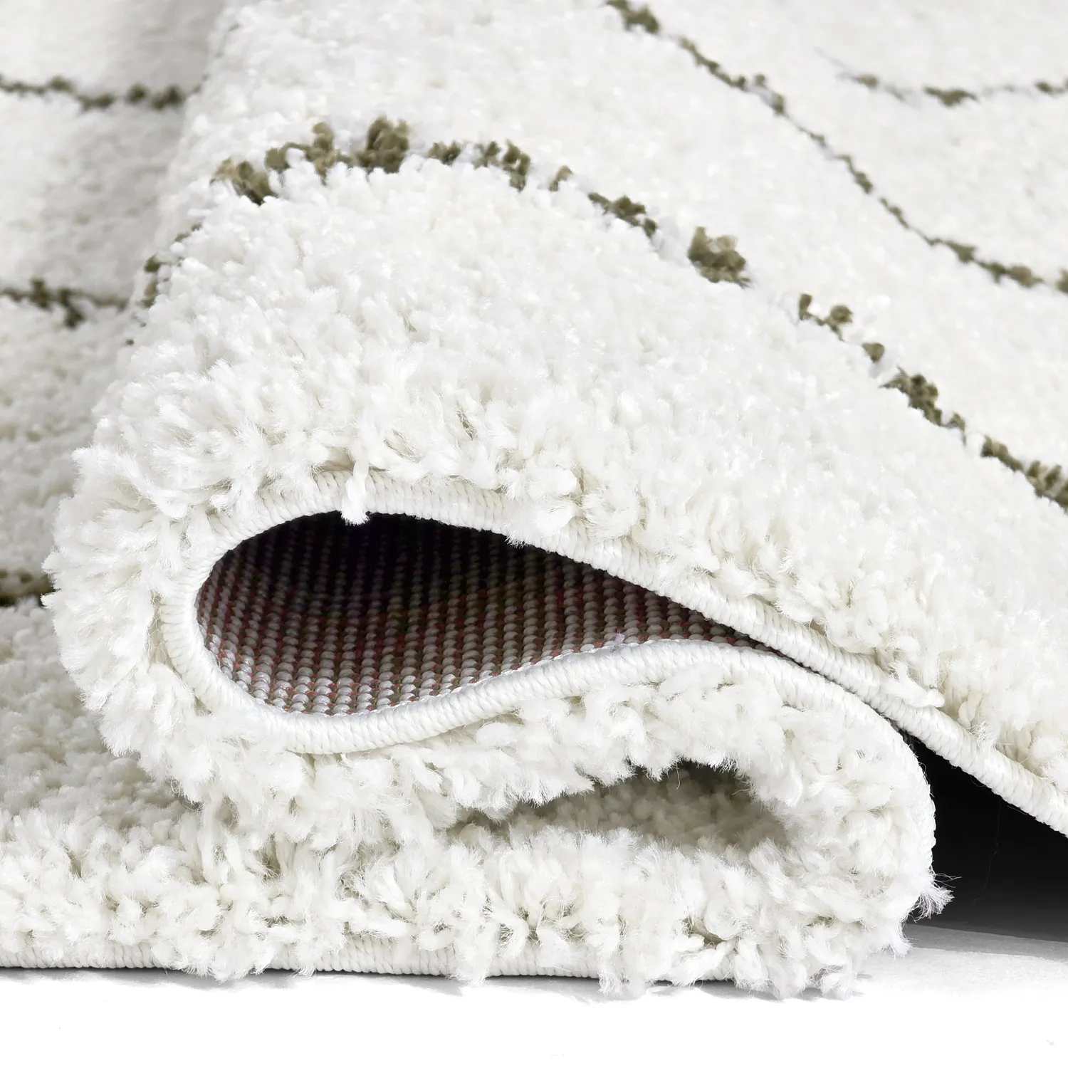 Hoogpolig vloerkleed - Eze (wit/groen)