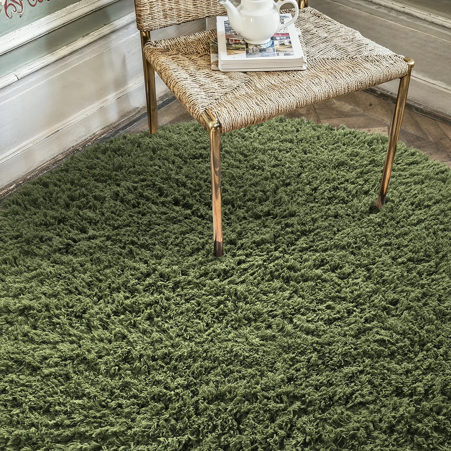 Rond vloerkleed - Fassale Hand Woven Wool Shaggy (mosgroen)