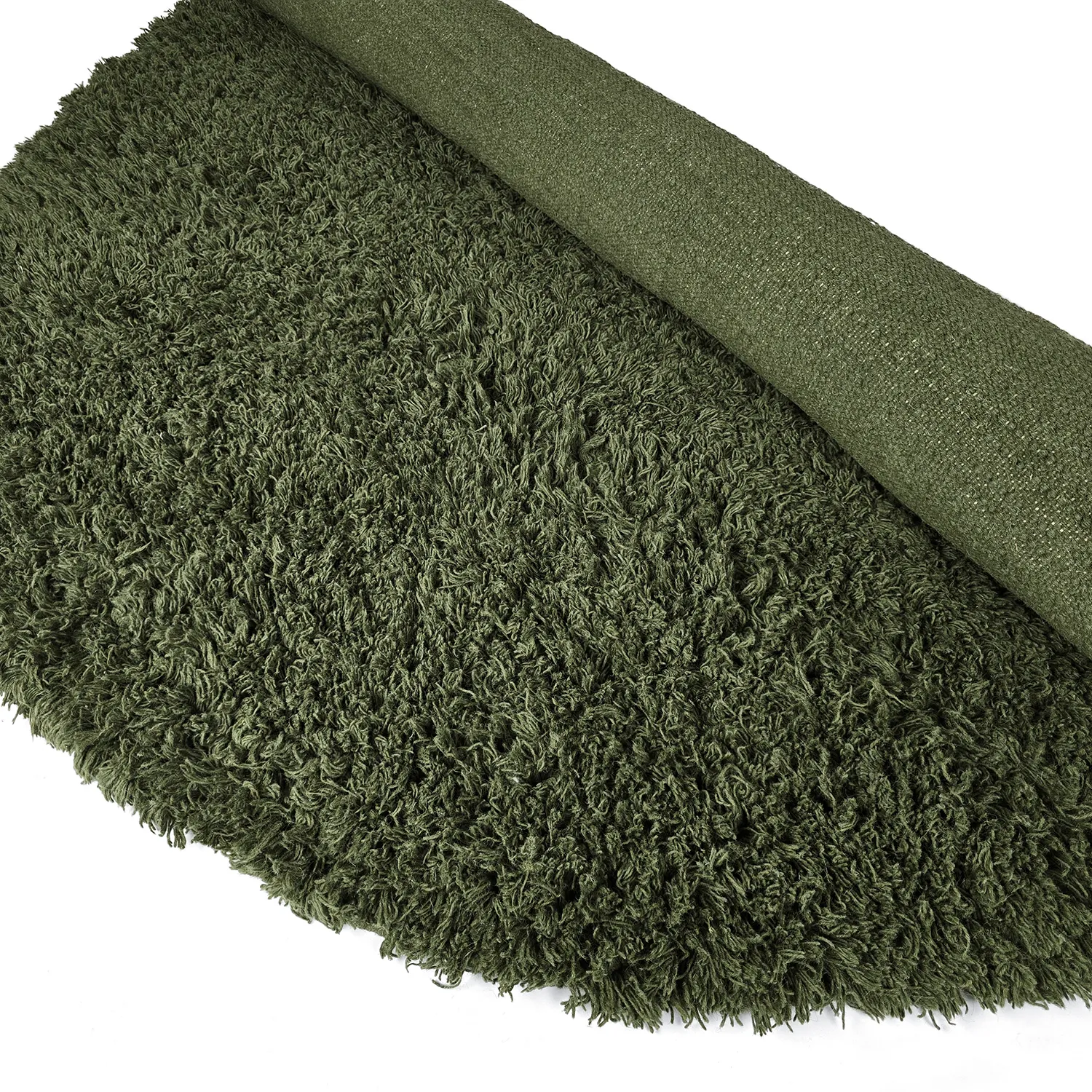 Rond vloerkleed - Fassale Hand Woven Wool Shaggy (mosgroen)