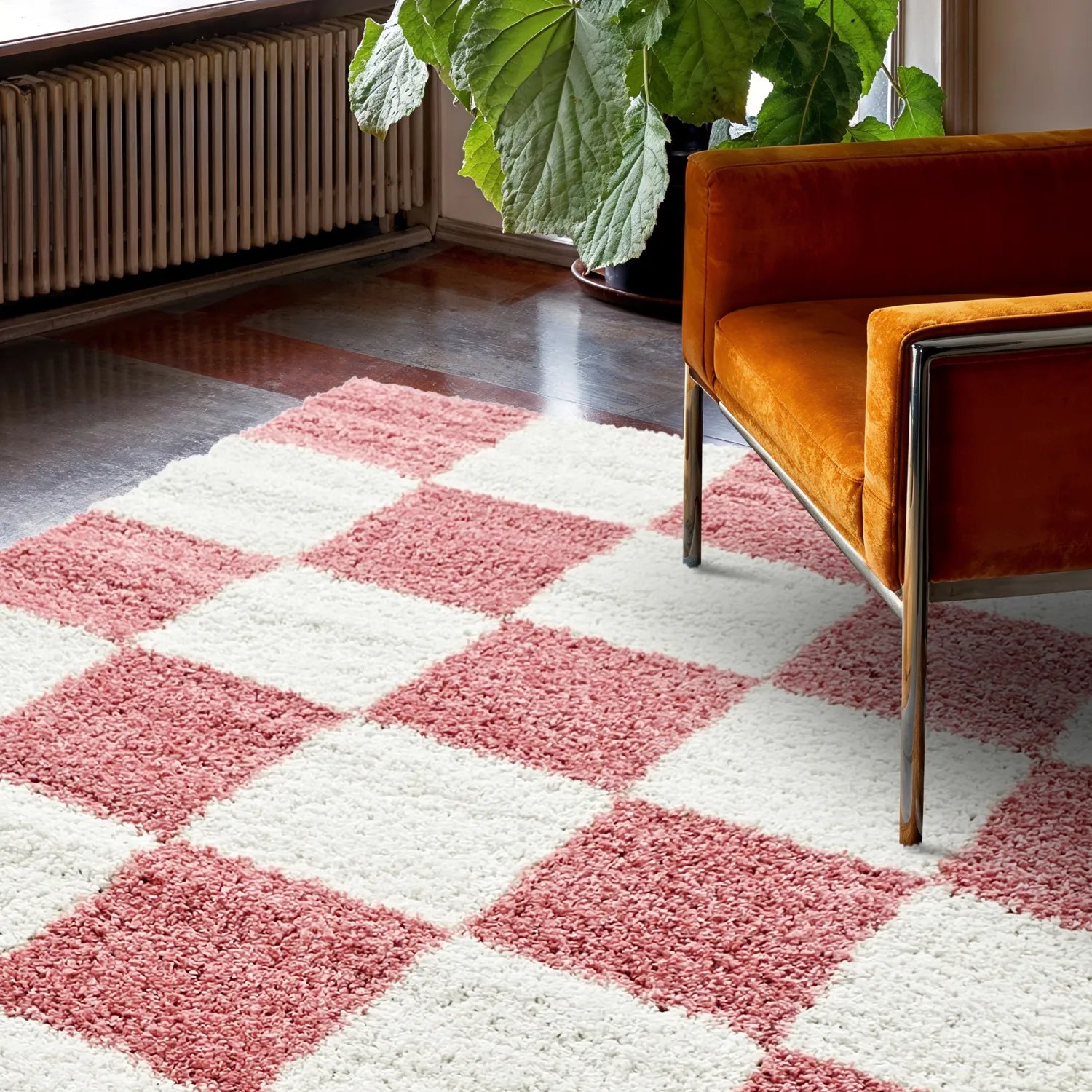 Hoogpolig vloerkleed - Gordes (roze/wit)