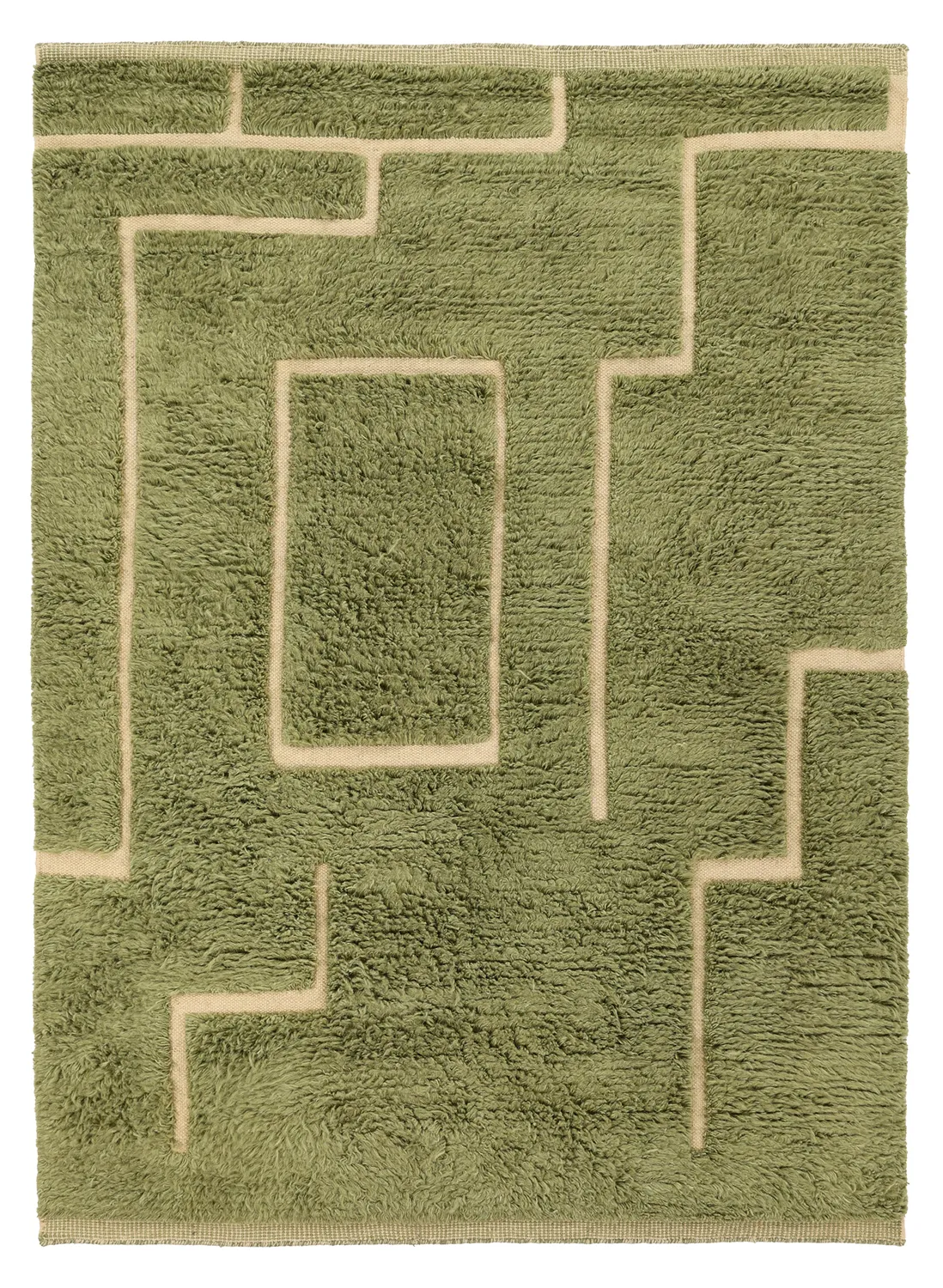 Hoogpolig vloerkleed - Kiberg Hand Woven Wool Shaggy (groente)