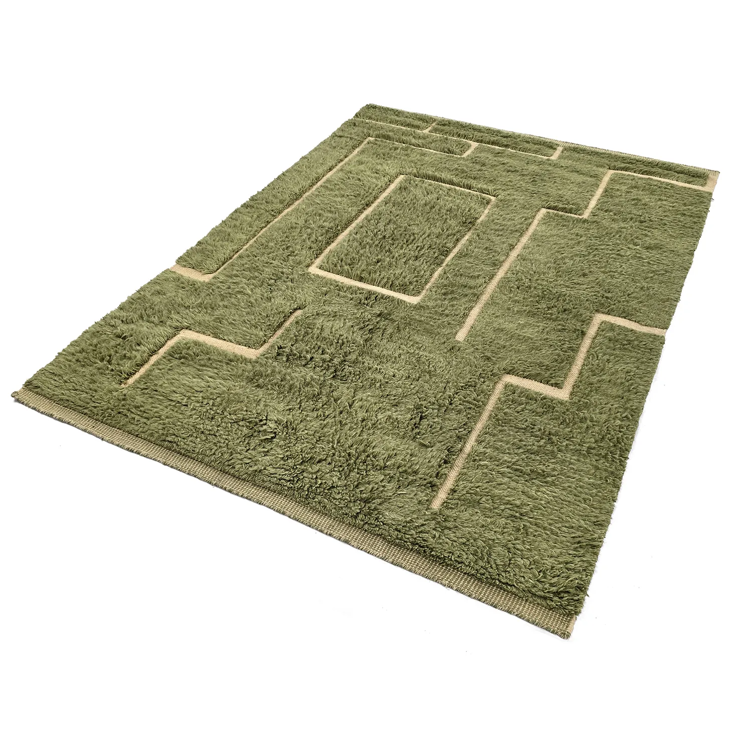 Hoogpolig vloerkleed - Kiberg Hand Woven Wool Shaggy (groente)