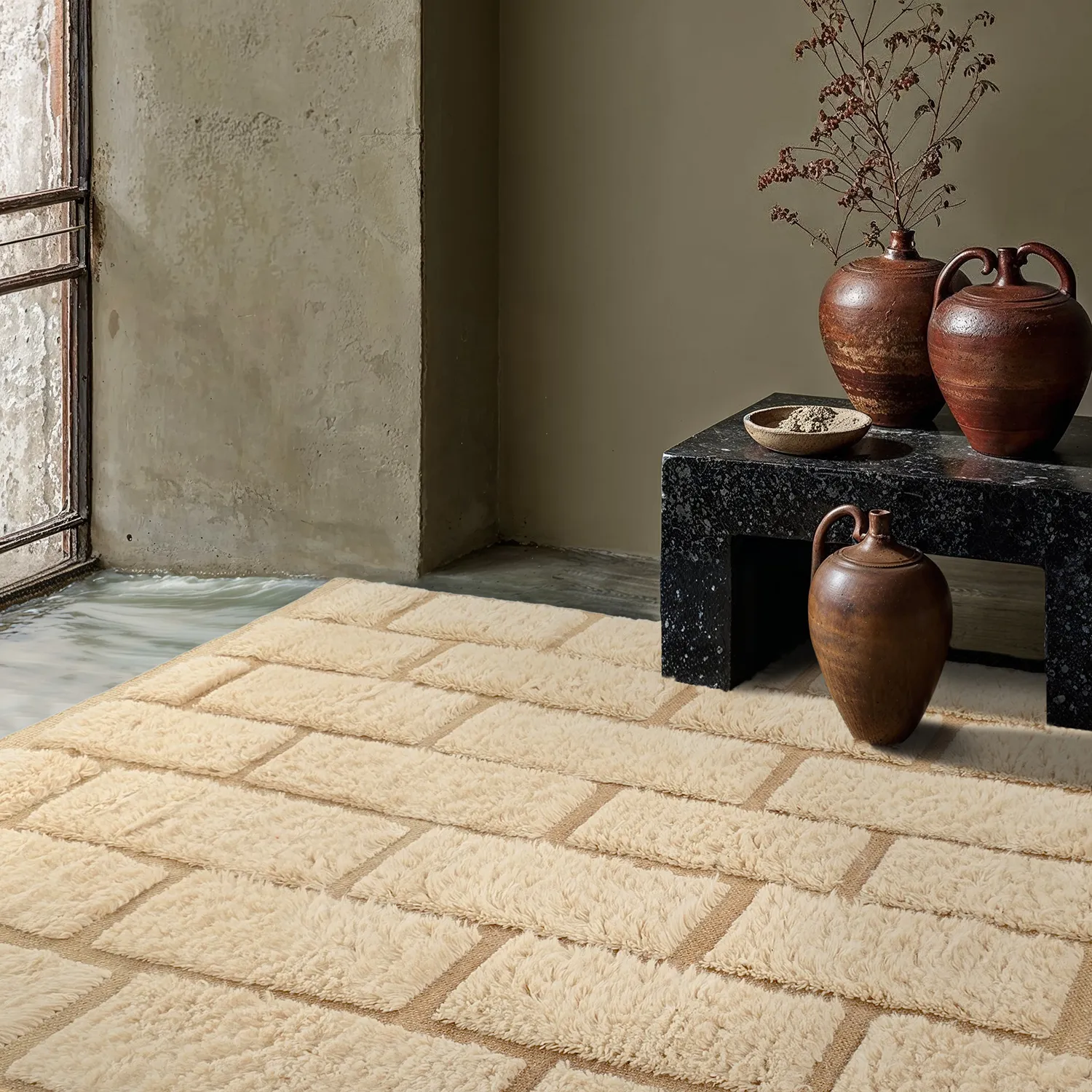 Hoogpolig vloerkleed - Leknes Hand Woven Wool Shaggy (room)