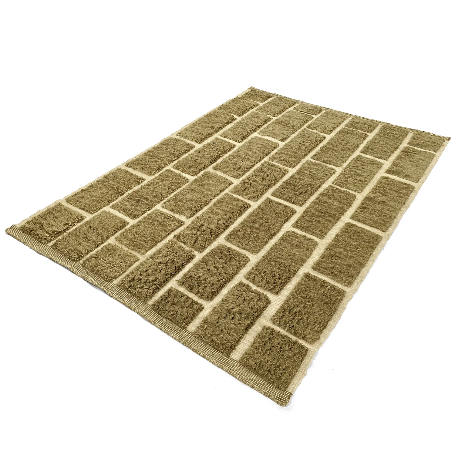 Hoogpolig vloerkleed - Leknes Hand Woven Wool Shaggy (groente)