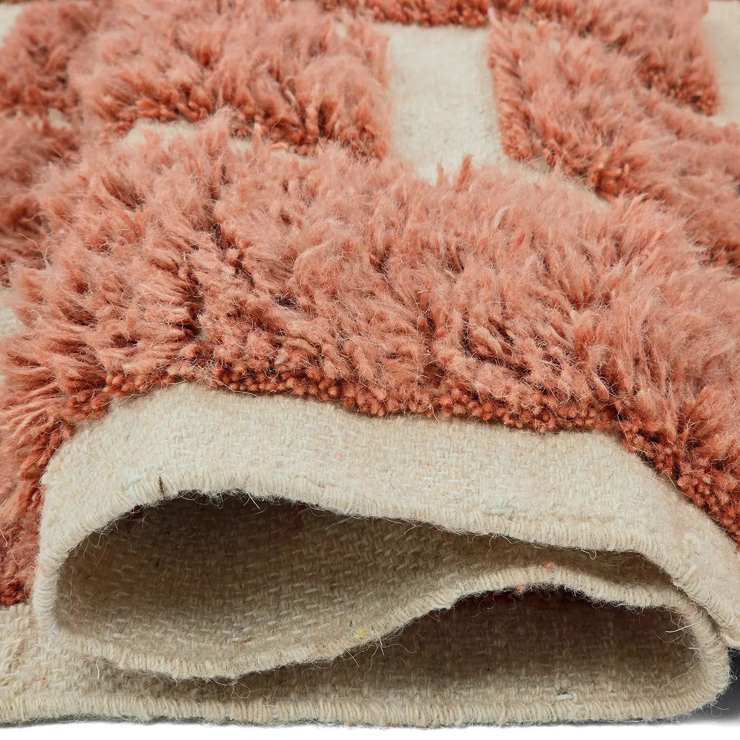 Hoogpolig vloerkleed - Leknes Hand Woven Wool Shaggy (terracotta)