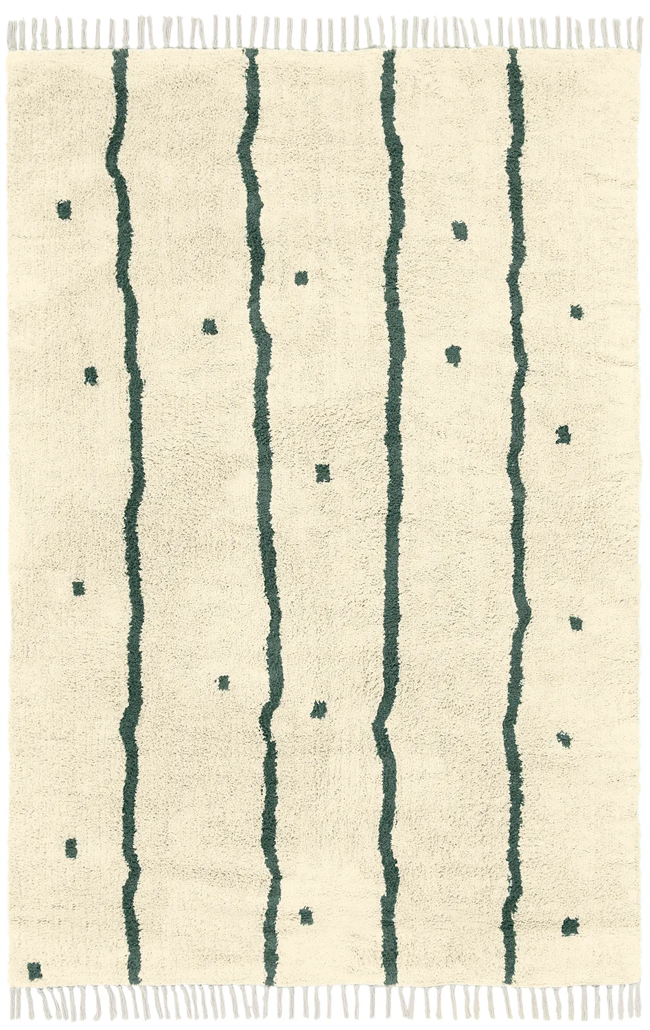 Hoogpolig vloerkleed - Leora Natural Cotton Shaggy (beige/groen)