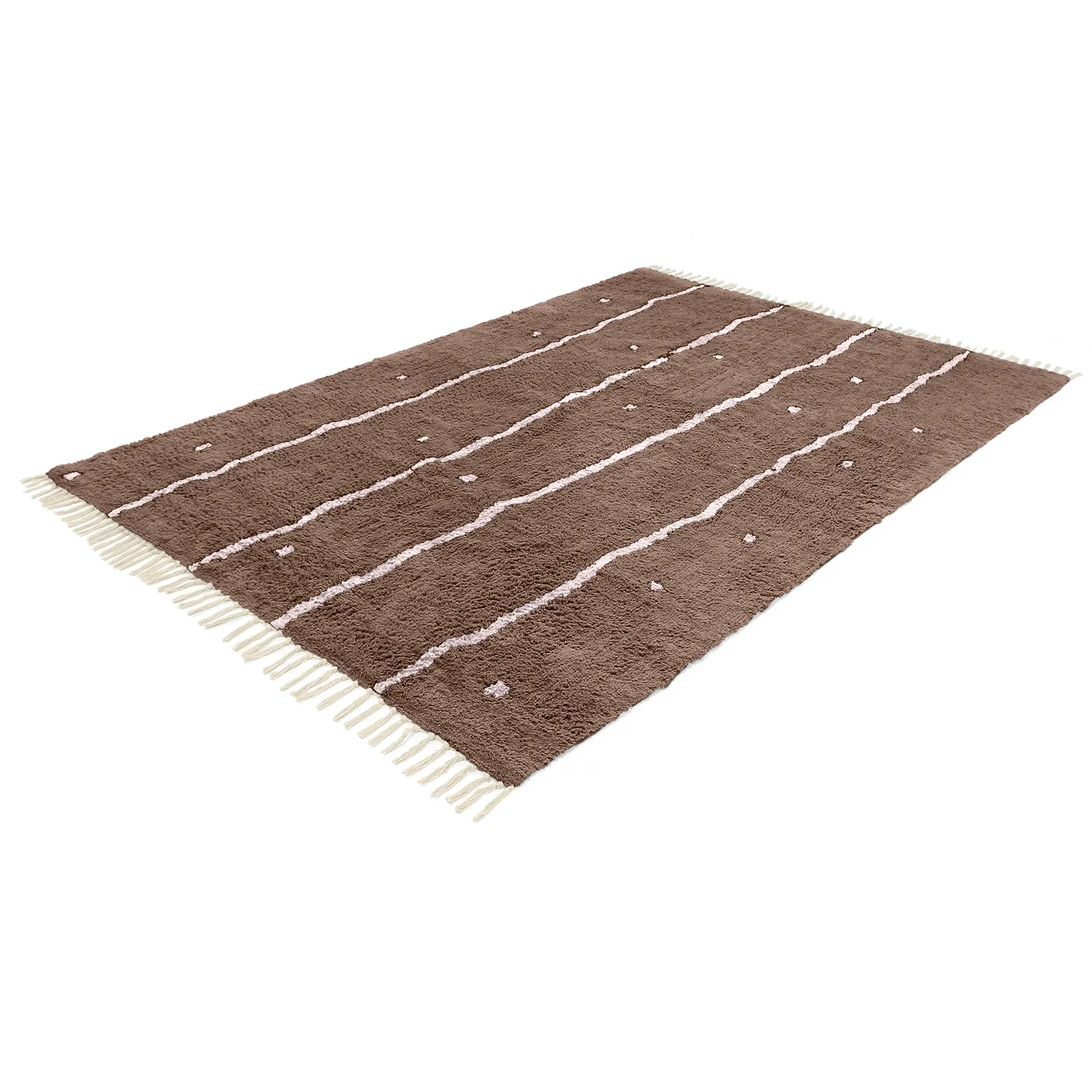 Hoogpolig vloerkleed - Leora Natural Cotton Shaggy (bruin/paars)