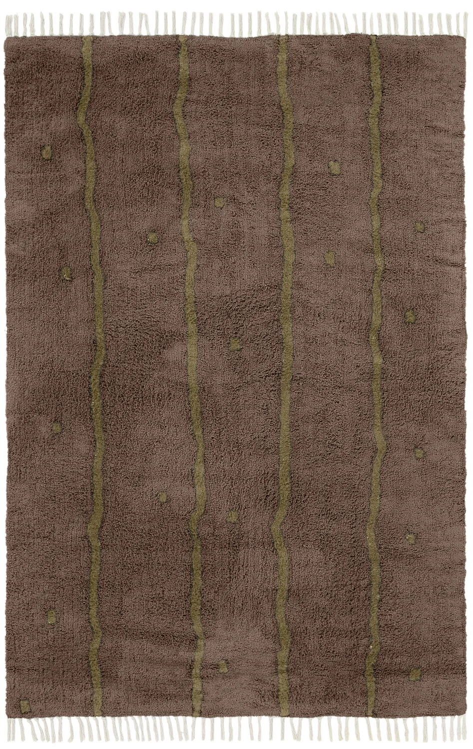 Hoogpolig vloerkleed - Leora Natural Cotton Shaggy (bruin/olijf)
