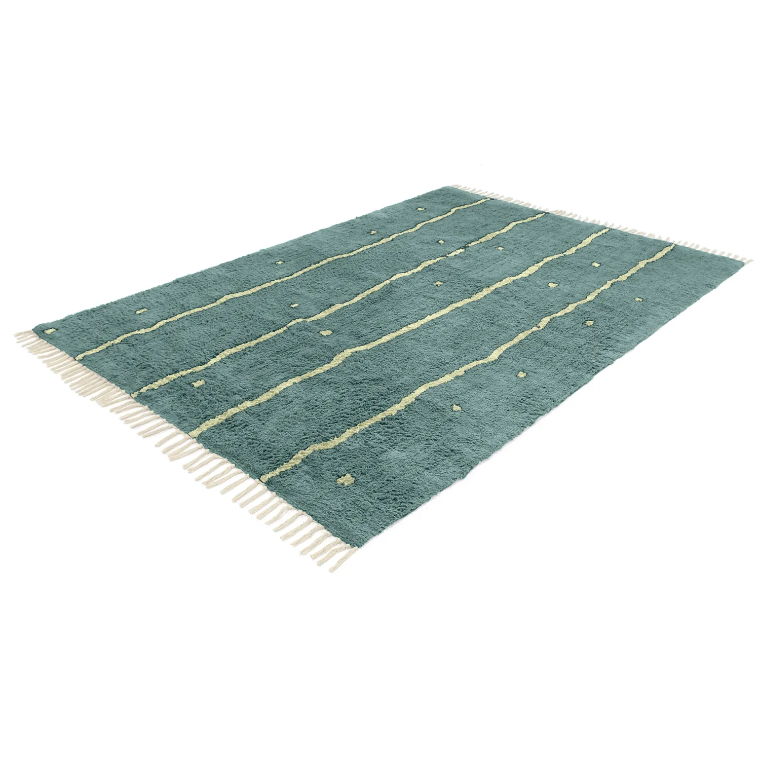 Hoogpolig vloerkleed - Leora Natural Cotton Shaggy (groente)