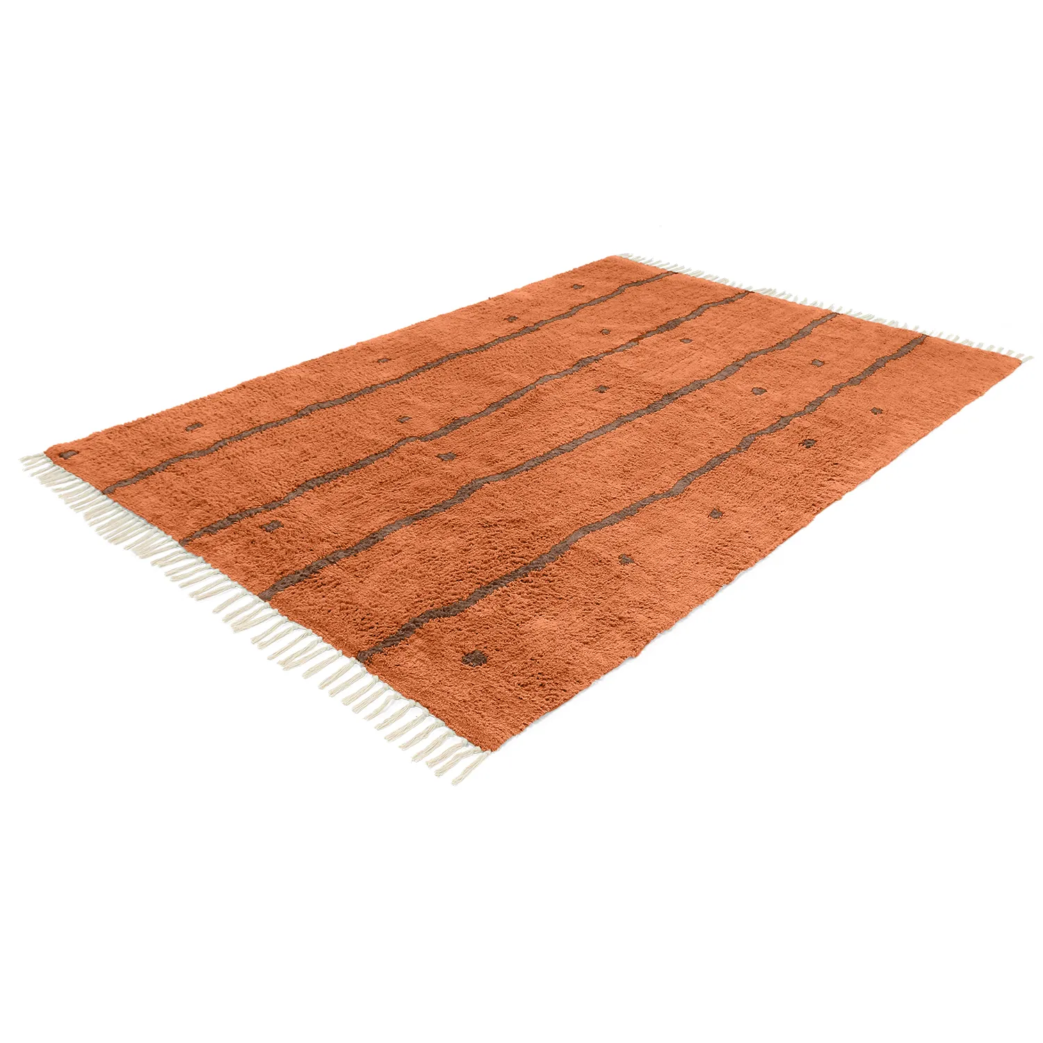 Hoogpolig vloerkleed - Leora Natural Cotton Shaggy (oranje/bruin)