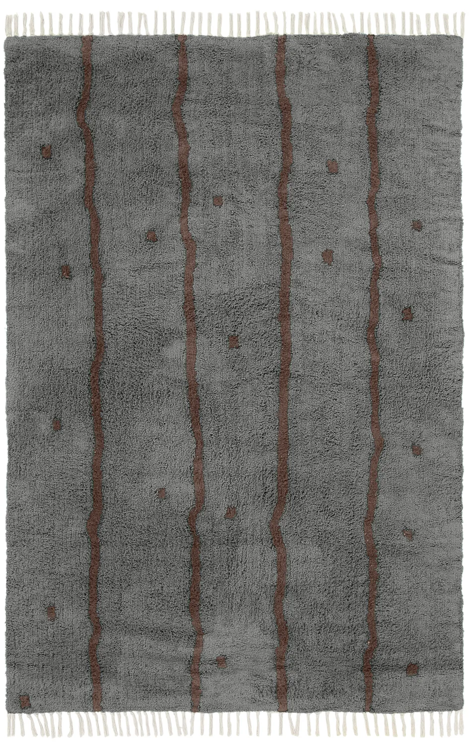 Hoogpolig vloerkleed - Leora Natural Cotton Shaggy (zwart/bruin)