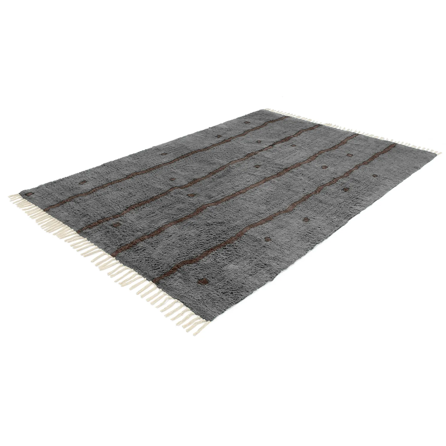 Hoogpolig vloerkleed - Leora Natural Cotton Shaggy (zwart/bruin)