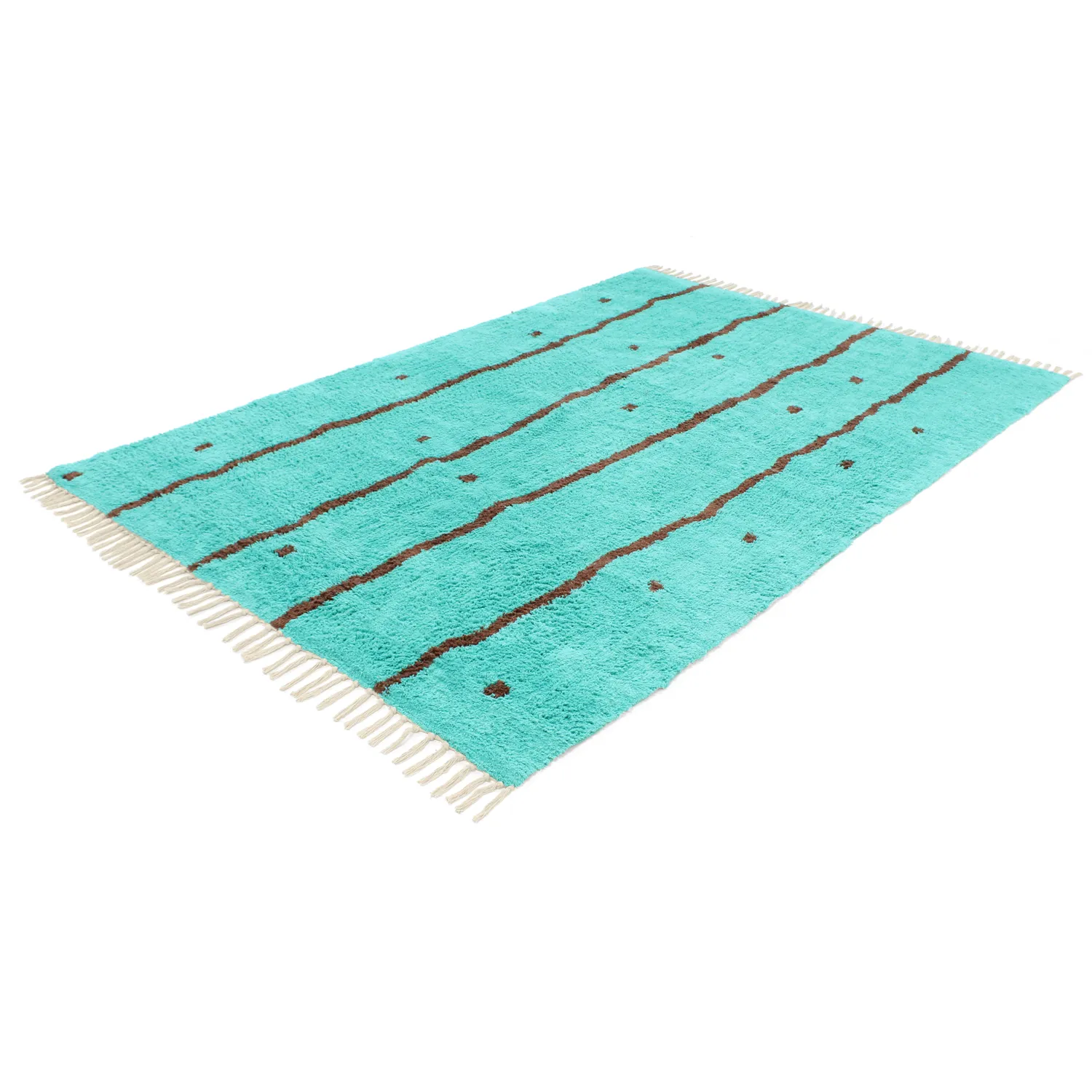Hoogpolig vloerkleed - Leora Natural Cotton Shaggy (turkoois/bruin)
