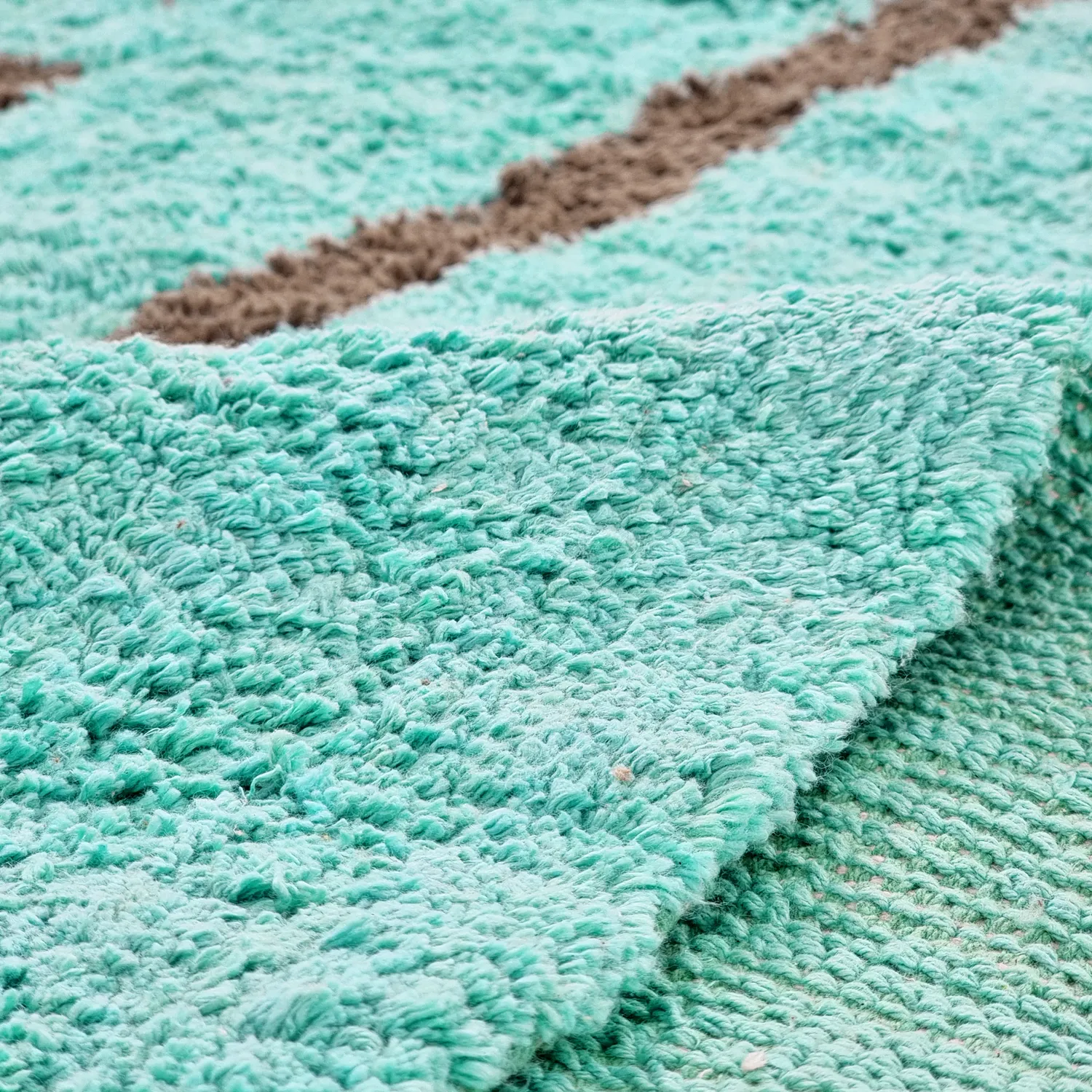 Rond vloerkleed - Leora Natural Cotton Shaggy (turkoois/bruin)