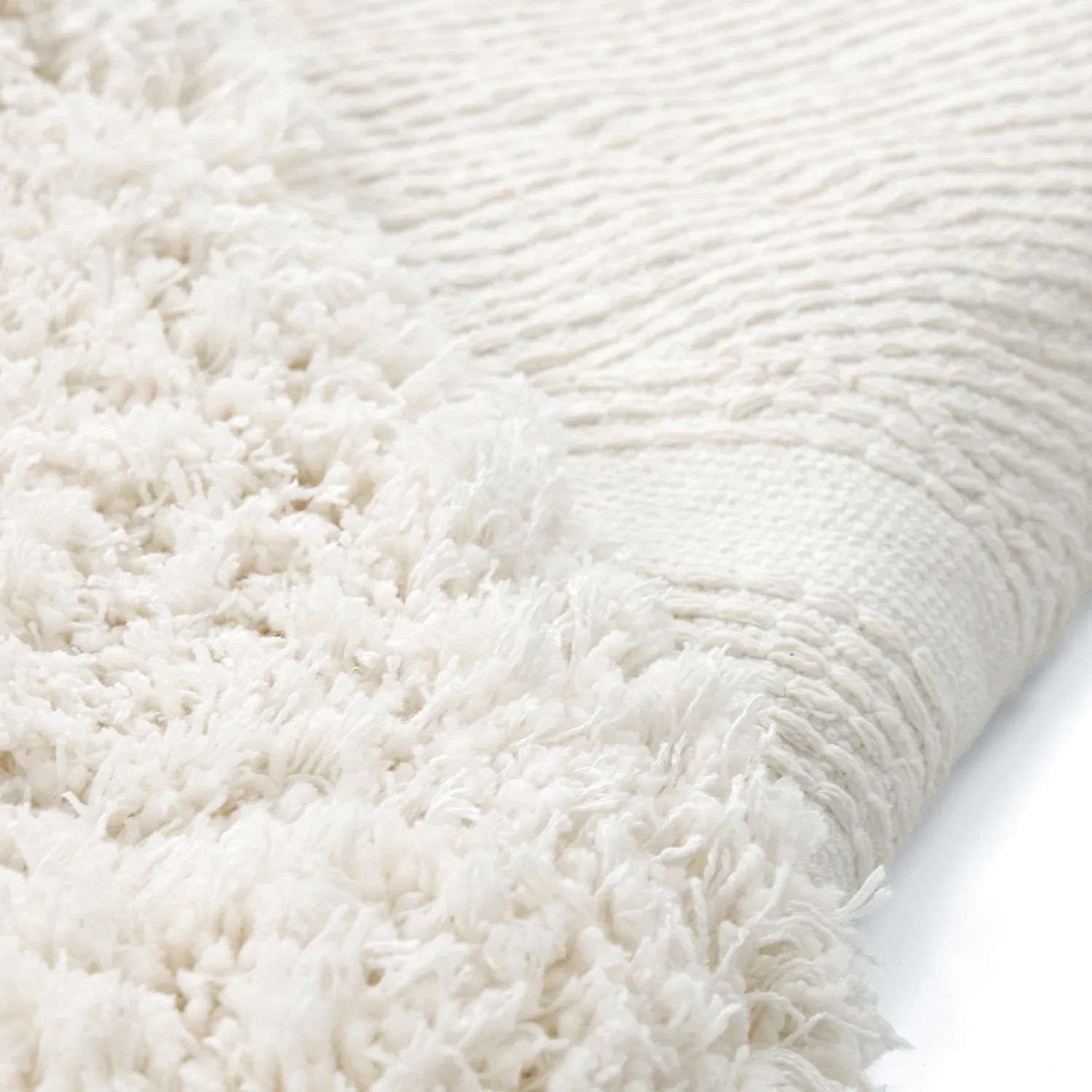 Hoogpolig vloerkleed - Lindos Natural Cotton Shaggy (wit)