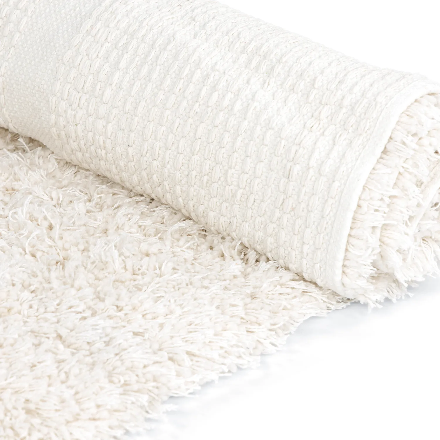 Hoogpolig vloerkleed - Lindos Natural Cotton Shaggy (wit)