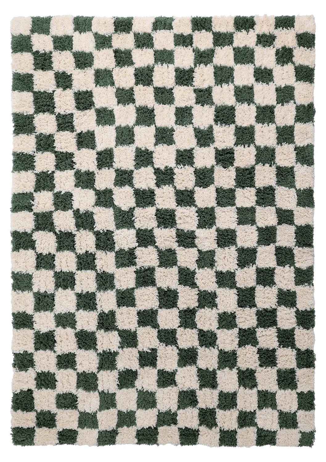 Hoogpolig vloerkleed - Methoni Check Cotton Shaggy (crème/groente)