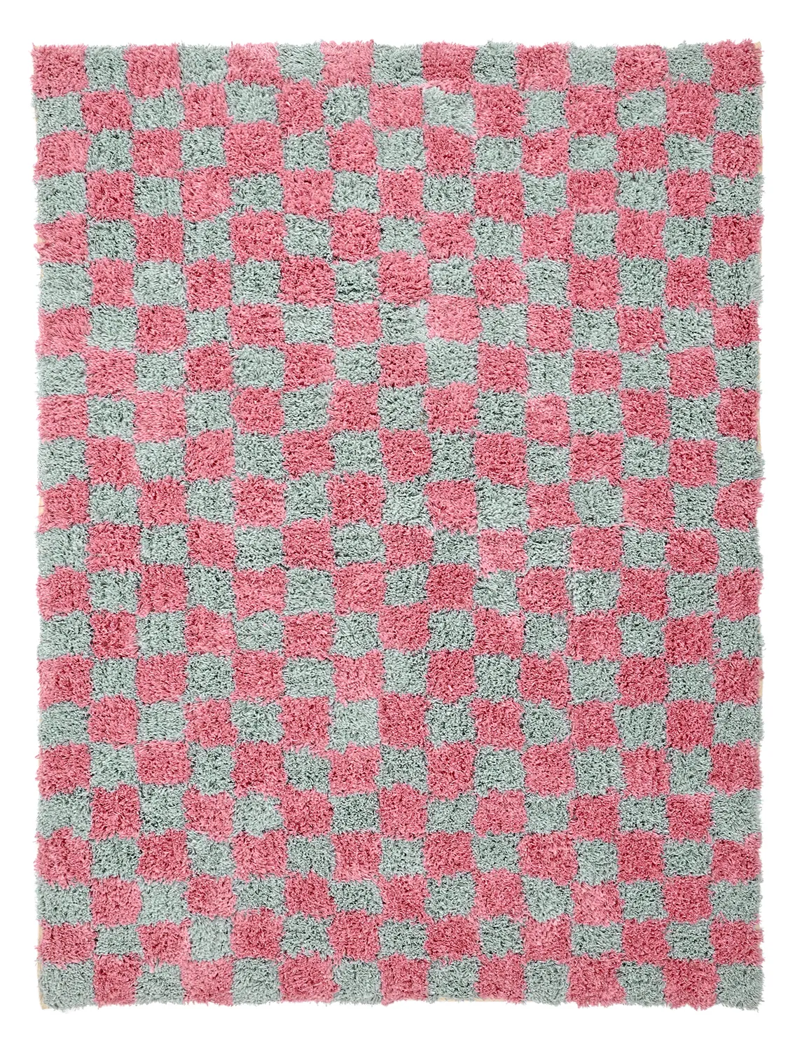 Hoogpolig vloerkleed - Methoni Check Cotton Shaggy (lichtblauw/lichtroze)