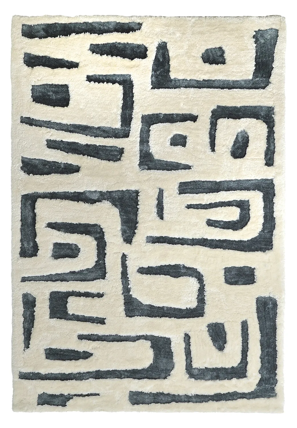 Hoogpolig vloerkleed - Palmyra (wit/marineblauw)