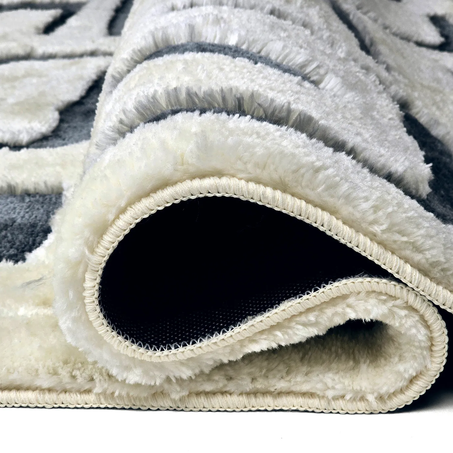 Hoogpolig vloerkleed - Palmyra (wit/marineblauw)