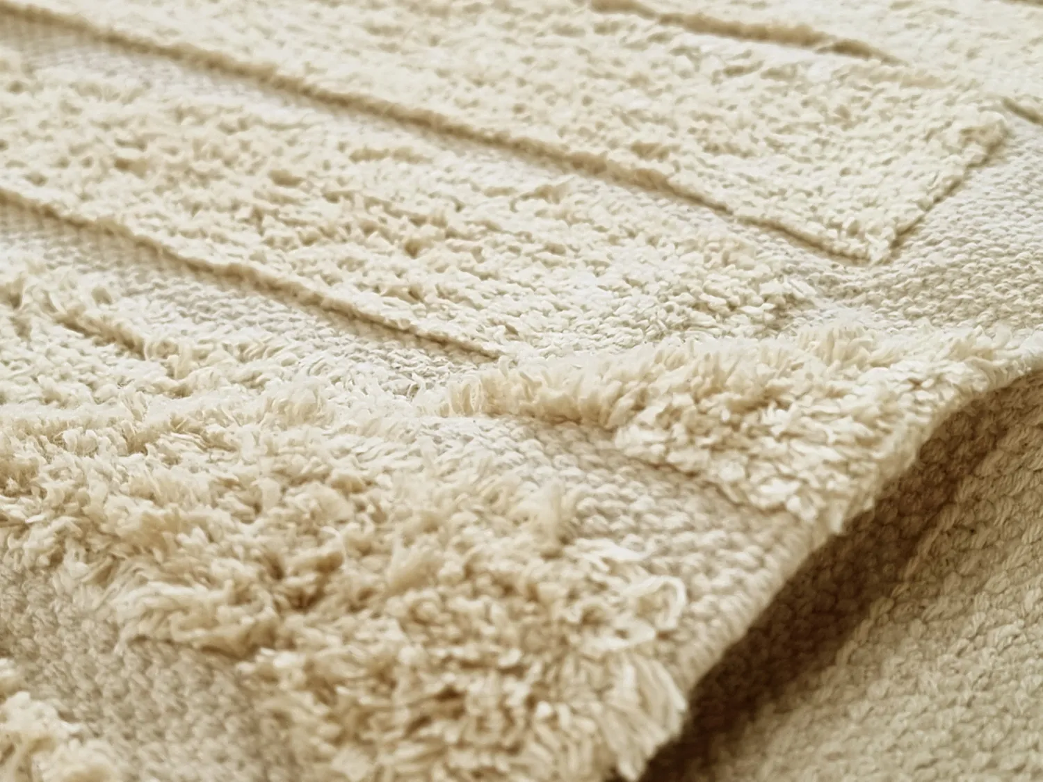 Hoogpolig vloerkleed - Rani Natural Cotton Shaggy (beige)