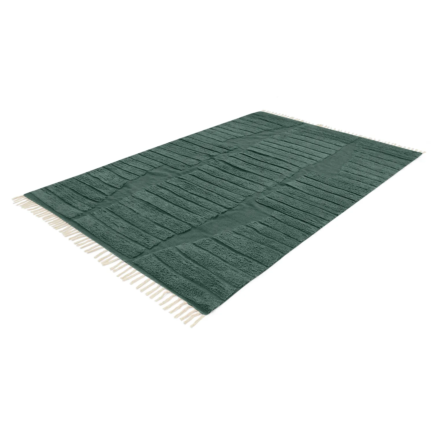 Hoogpolig vloerkleed - Rani Natural Cotton Shaggy (groente)