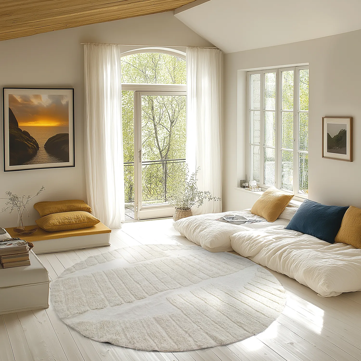 Rond vloerkleed - Rani Natural Cotton Shaggy (gebroken wit)