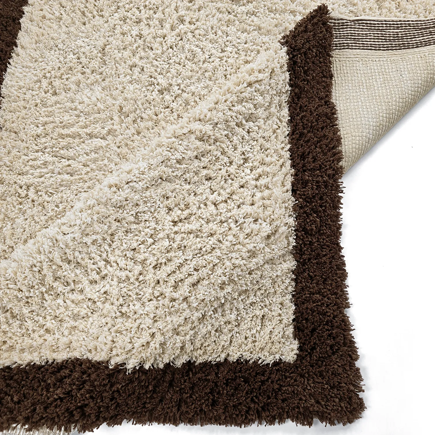 Hoogpolig vloerkleed - Sagres Natural Cotton Shaggy (off-white/bruin)
