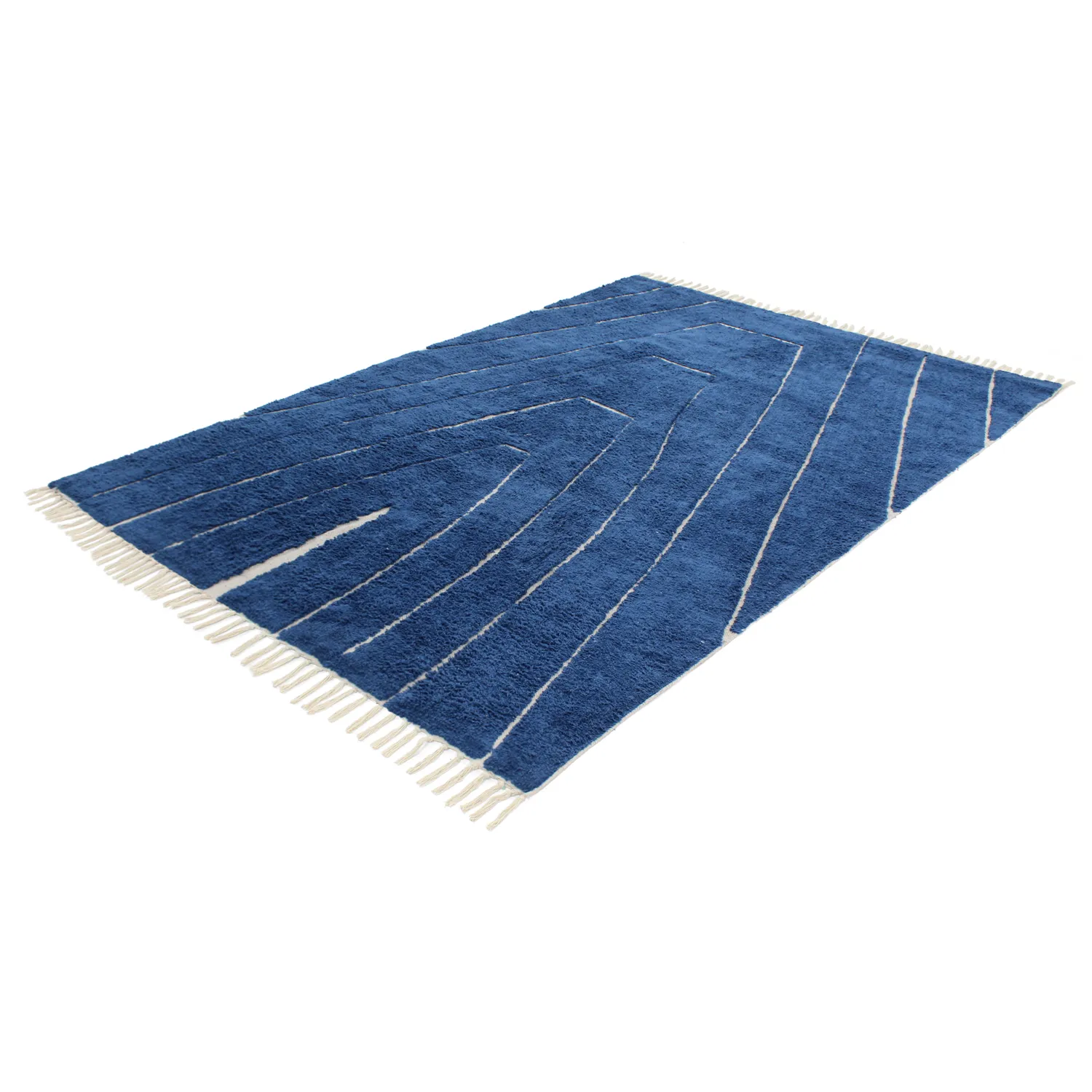 Hoogpolig vloerkleed - Sivia Natural Cotton Shaggy (blauw)
