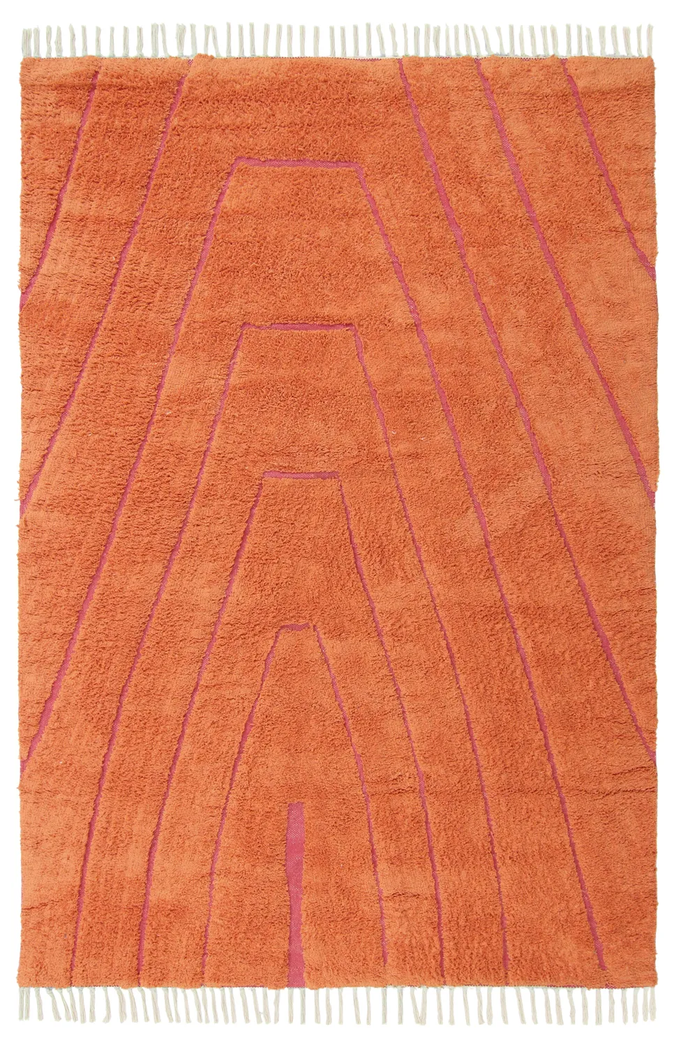 Hoogpolig vloerkleed - Sivia Natural Cotton Shaggy (rood/oranje)