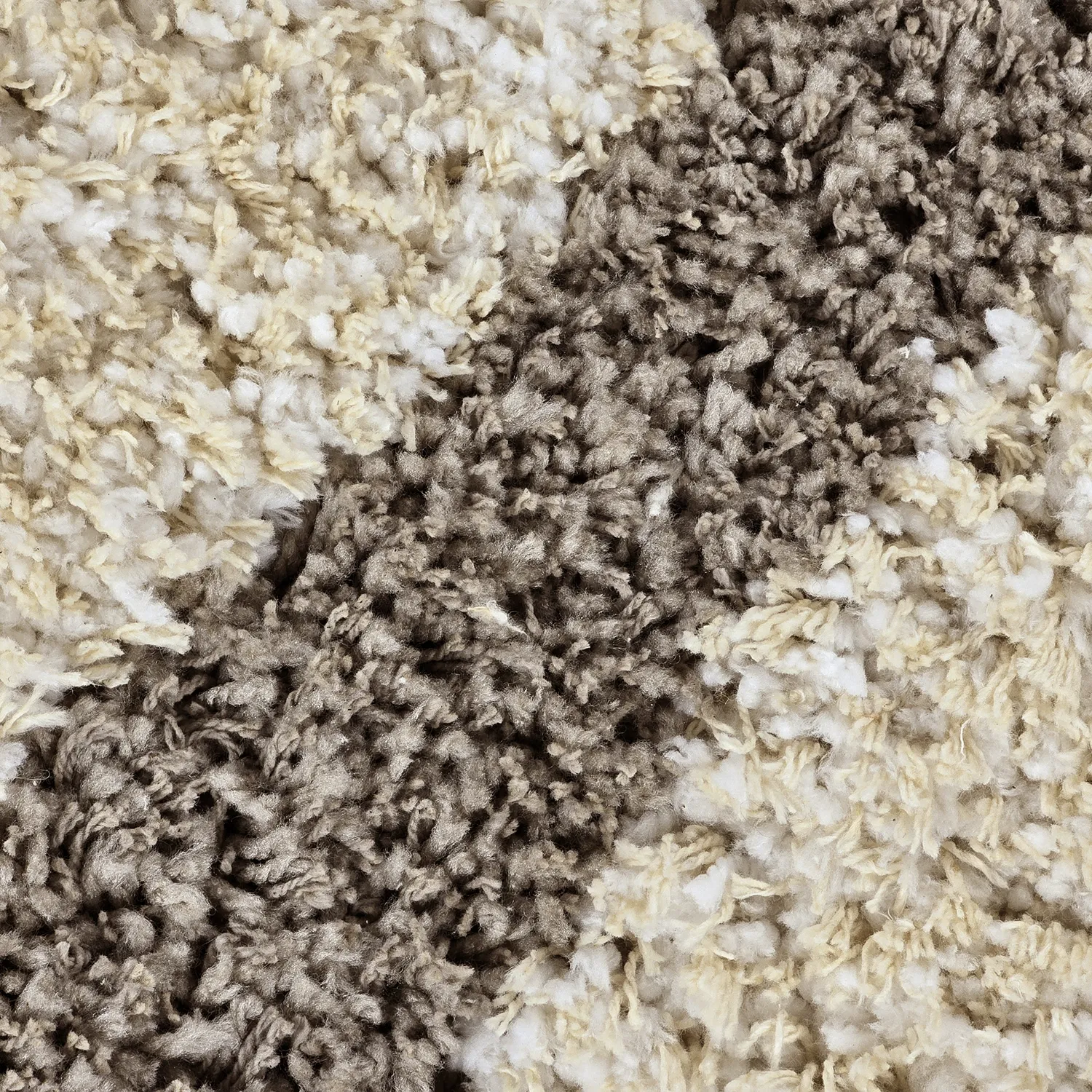 Hoogpolig vloerkleed - Thira Stripe Cotton Shaggy (crème/taupe)