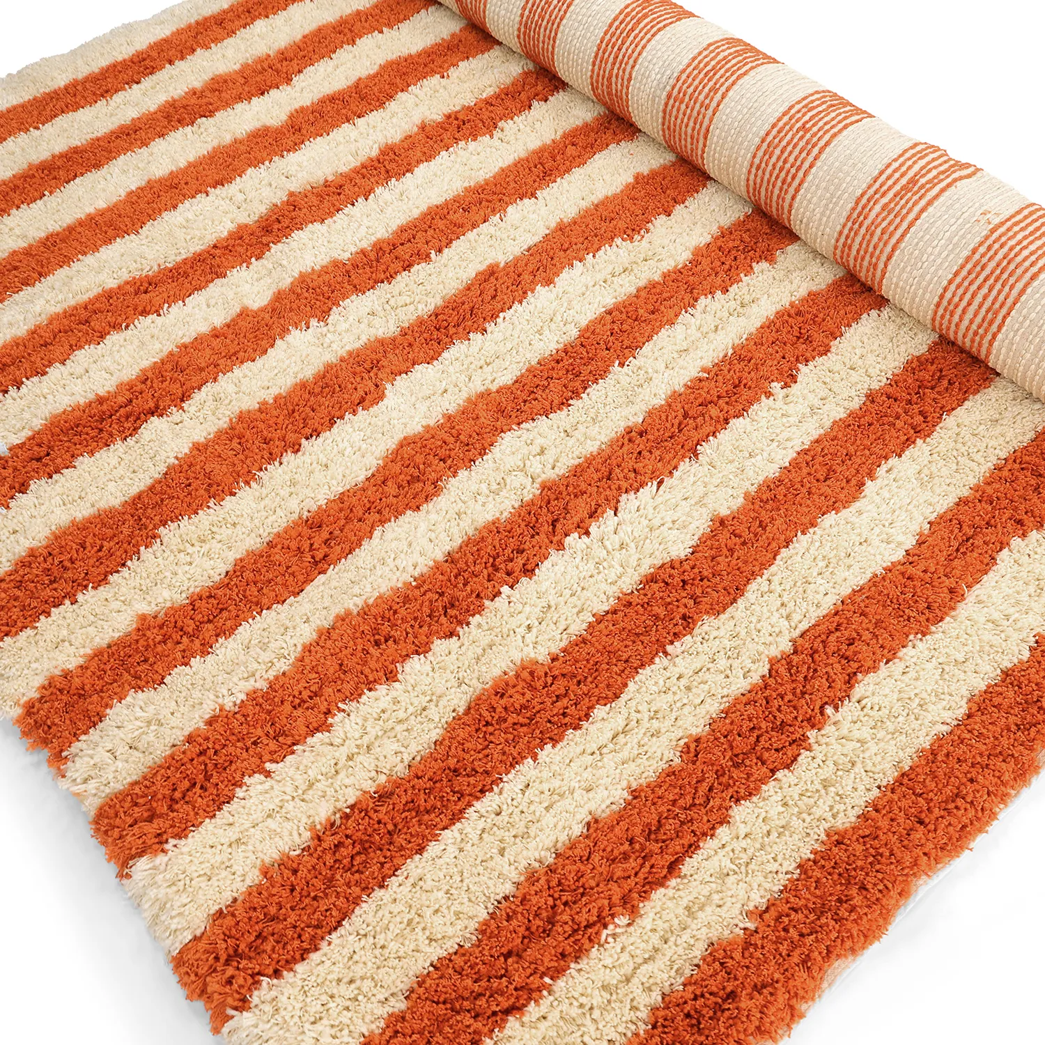 Hoogpolig vloerkleed - Thira Stripe Cotton Shaggy (lichtgeel/lichtoranje)