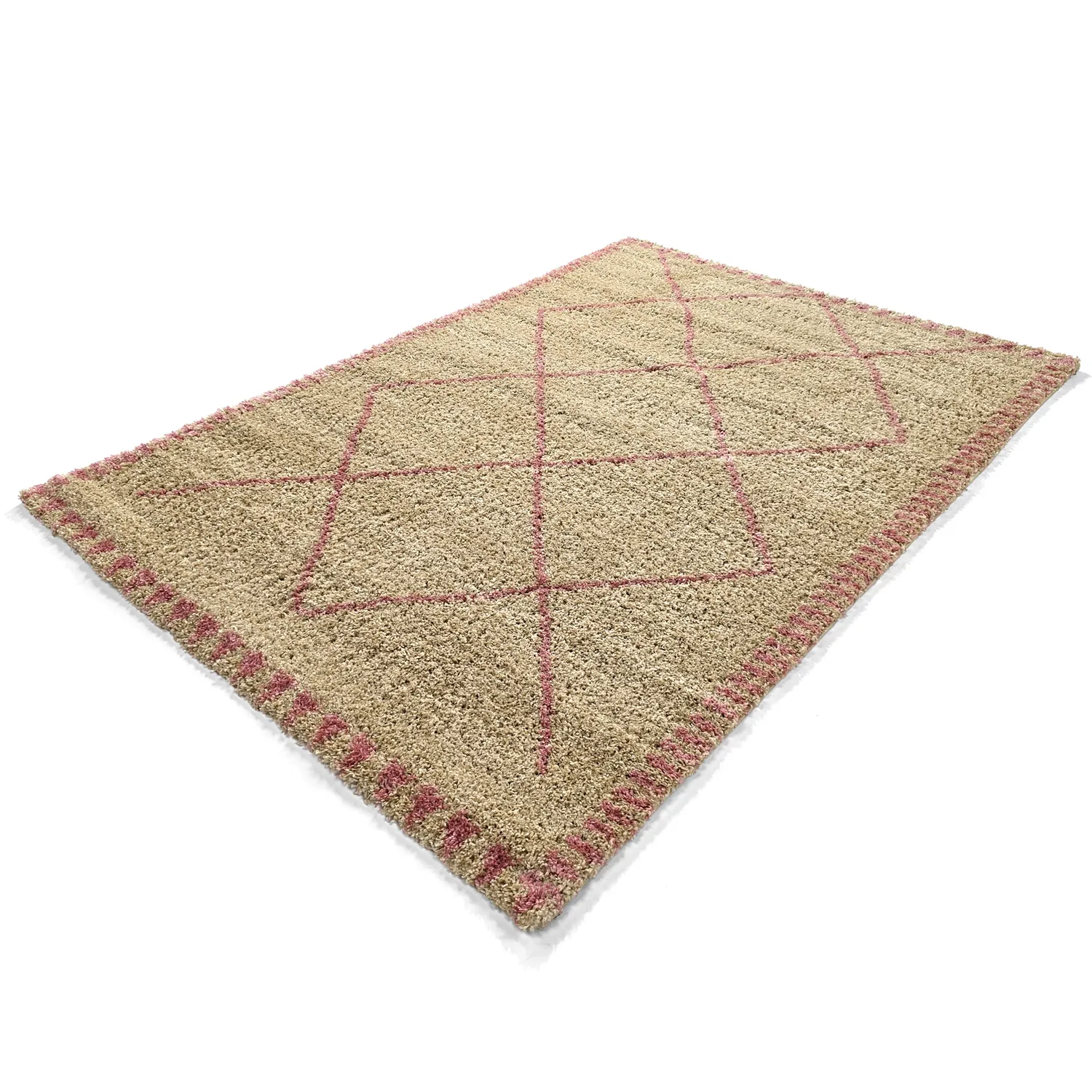 Hoogpolig vloerkleed - Tiznit (beige/roze)