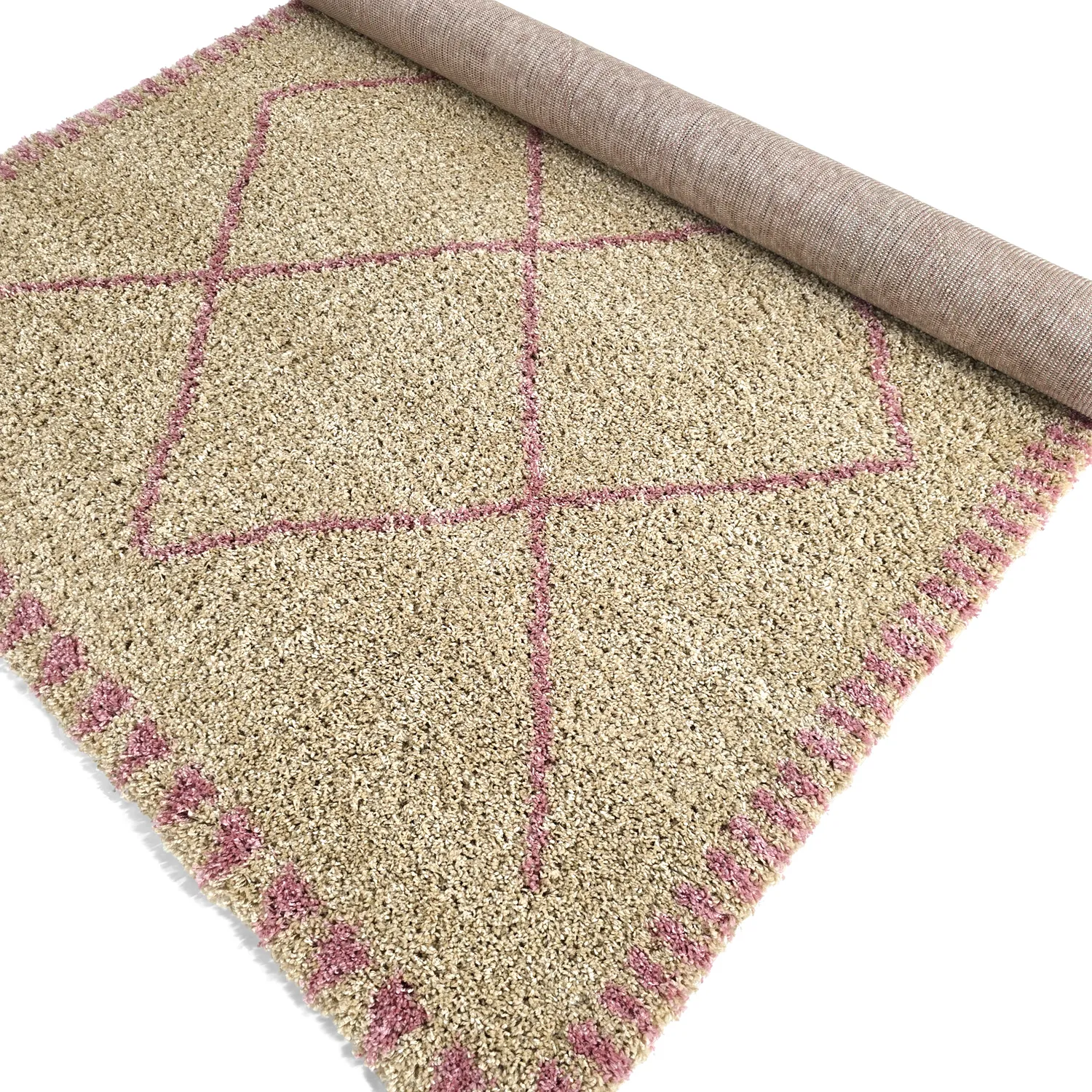 Hoogpolig vloerkleed - Tiznit (beige/roze)