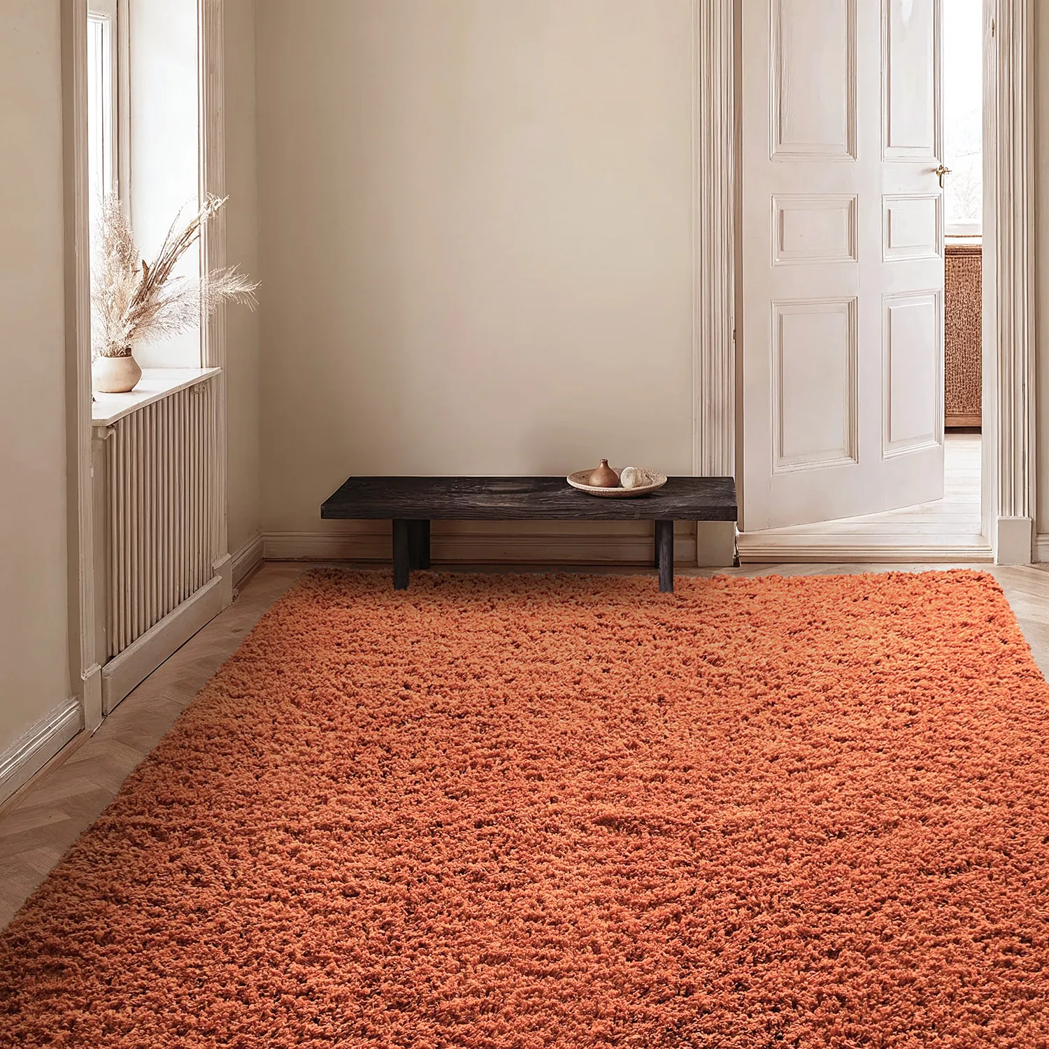 Hoogpolig vloerkleed - Combarro Solid Cotton Shaggy (lichtoranje)