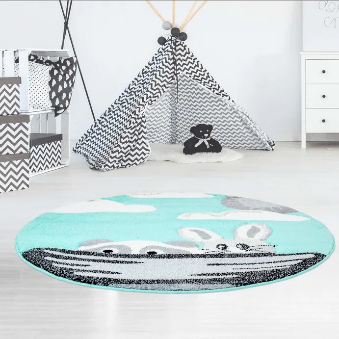 Kindervloerkleed - Bueno Bunny Rond (turkoois)