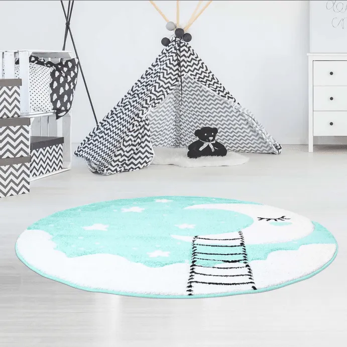 Kindervloerkleed - Bueno Moon Rond (turkoois)