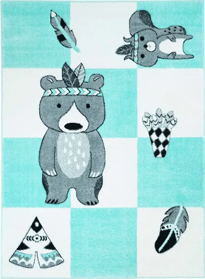 Kindervloerkleed - Bueno Indian Bear (turkoois)