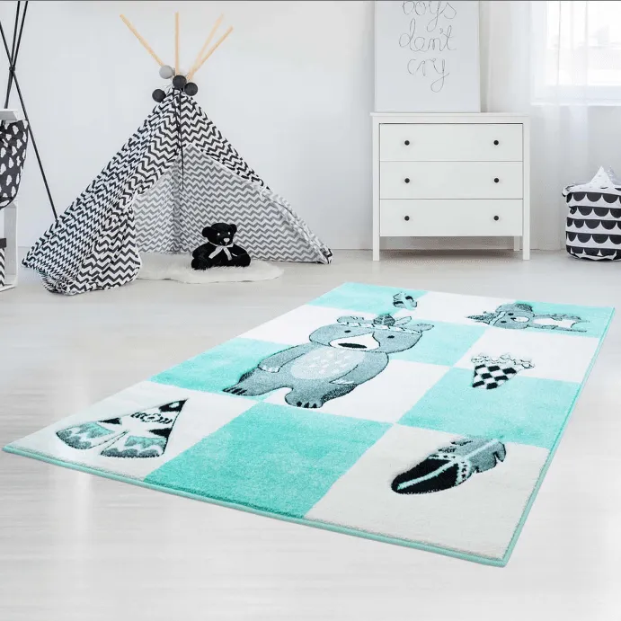 Kindervloerkleed - Bueno Indian Bear (turkoois)