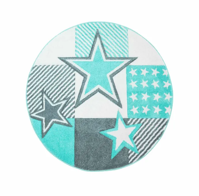 Kindervloerkleed - Bueno Night Stars Rond (turkoois)