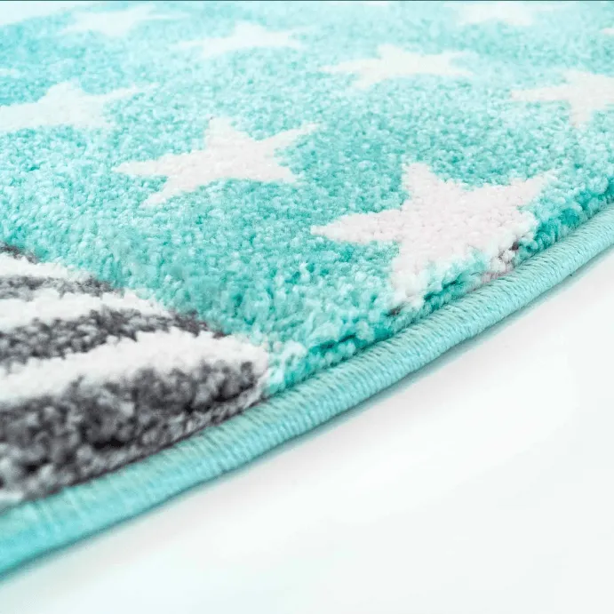 Kindervloerkleed - Bueno Night Stars Rond (turkoois)
