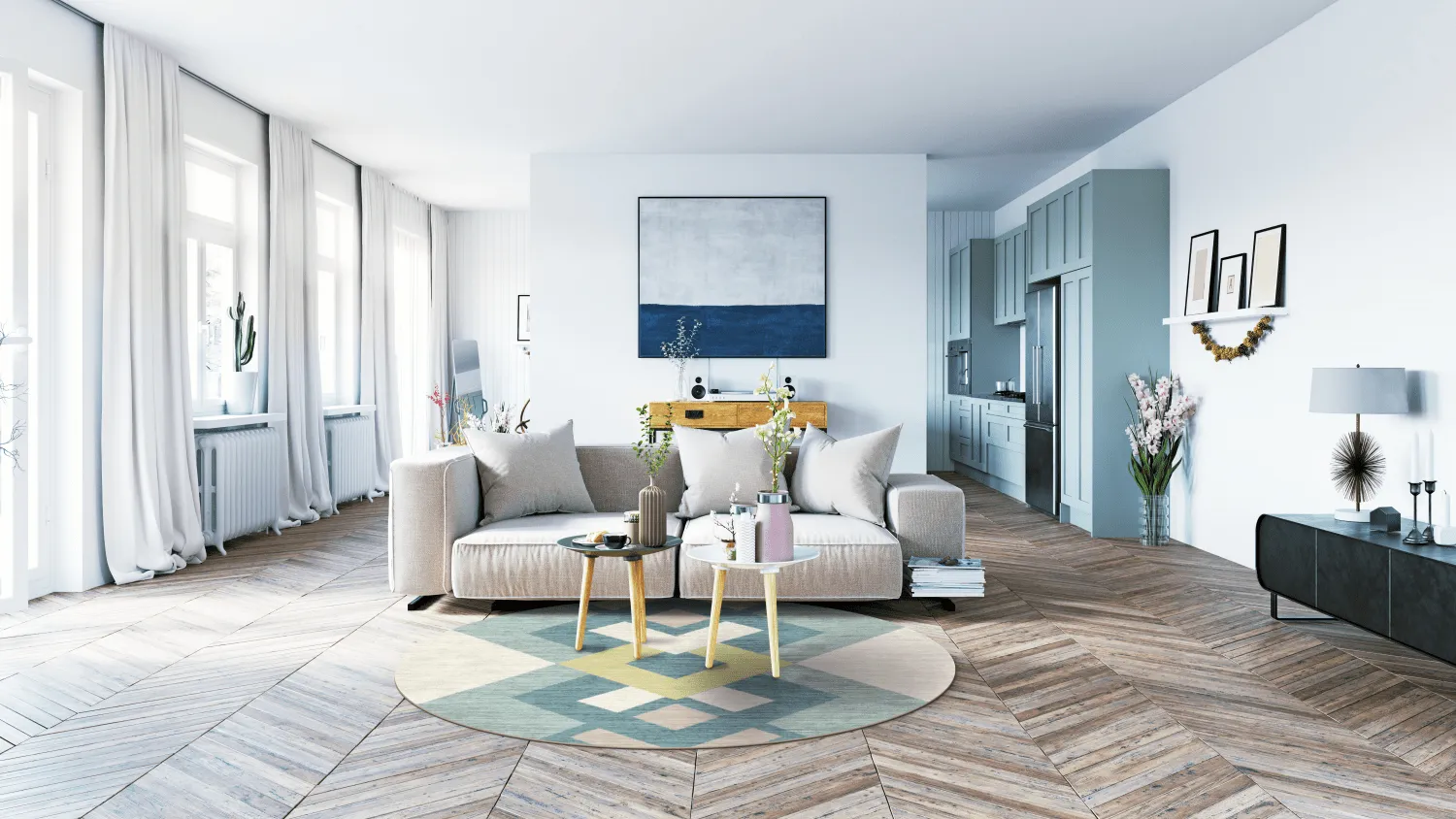 Rond vloerkleed - Temara (blauw/multi)