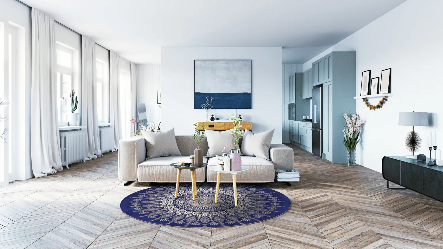 Rond vloerkleed - Sandrigo (blauw/beige)
