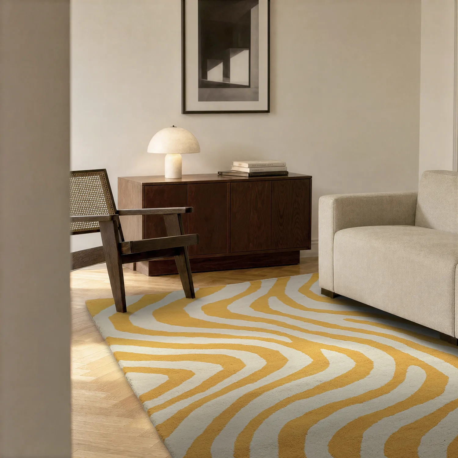 Wollen-vloerkleed - Aiz Hand Tufted Wool Premium (geel)