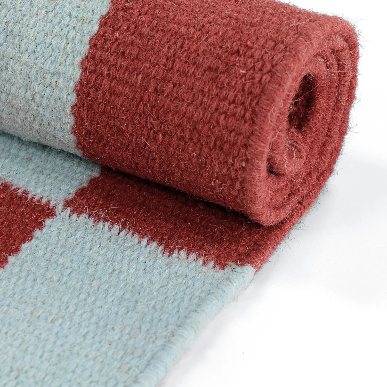 Wollen-vloerkleed - Peniche (lichtblauw/rood)