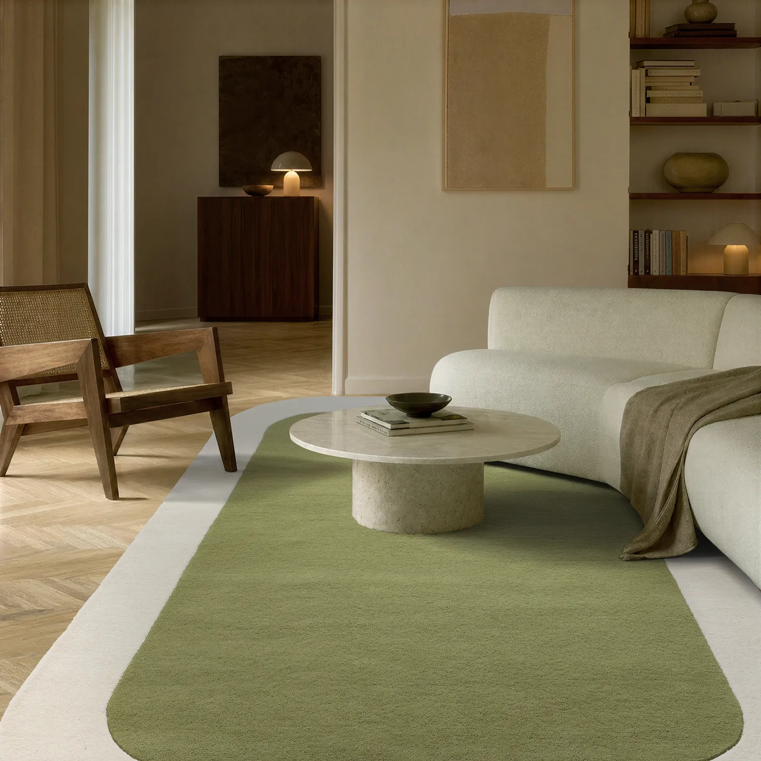 Wollen-vloerkleed - Puri Hand Tufted Wool Premium (groen/crème)