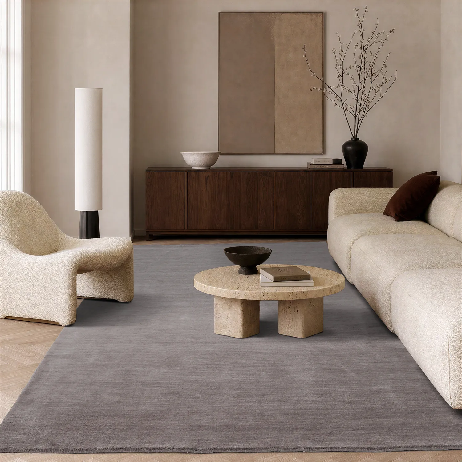 Wollen-vloerkleed - Rozel Handloom Wool Premium (licht taupe)
