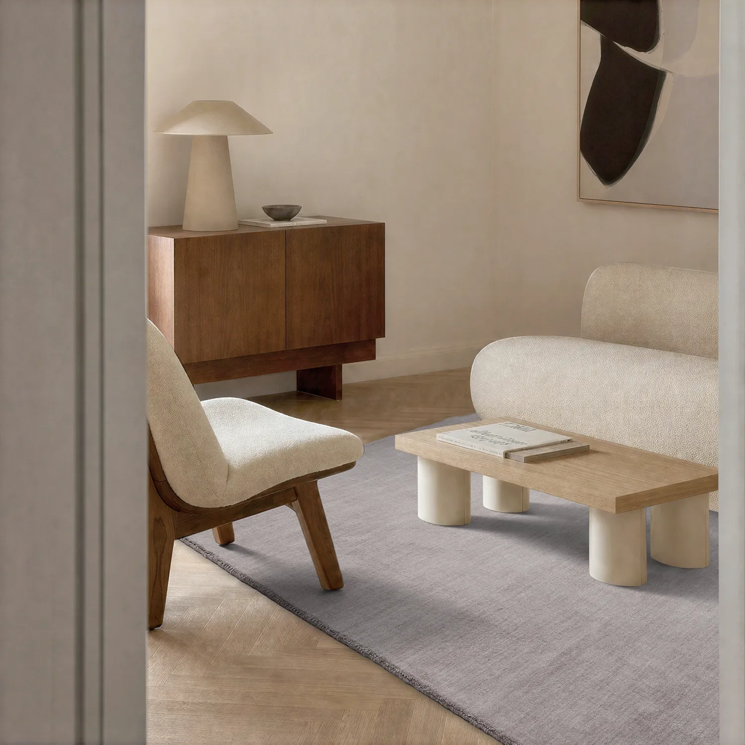Wollen-vloerkleed - Rozel Handloom Wool Premium (licht taupe)